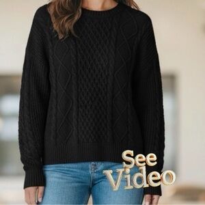 KERSH Wool/Cotton Blend Black Cable Knit Sweater
